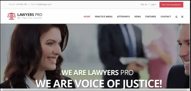 Captura de pantalla de la web corporativa de servicios jurídicos